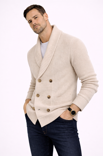 Riviera Double-Breasted Knit Cardigan
