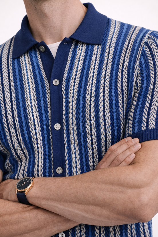 Striped Jacquard  Knit Polo