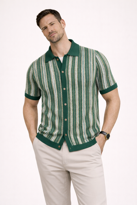 Striped Jacquard  Knit Polo