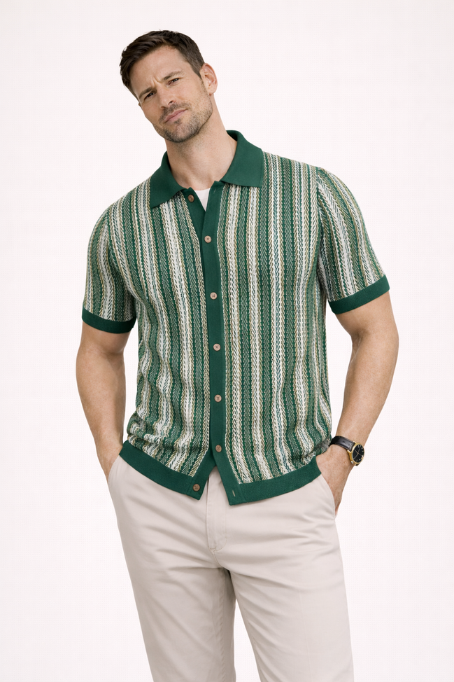 Striped Jacquard  Knit Polo