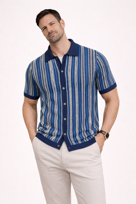 Striped Jacquard  Knit Polo