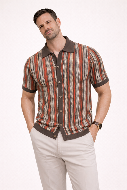 Striped Jacquard  Knit Polo