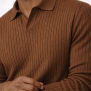 Rib Knit Open Collar  Polo