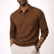 Rib Knit Open Collar  Polo