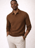 Rib Knit Open Collar  Polo