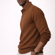 Rib Knit Open Collar  Polo